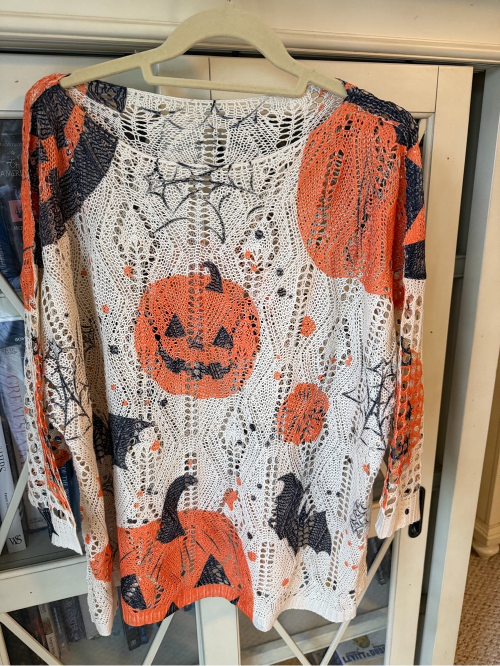 Halloween Pumpkin Knit Sweater - White & Orange